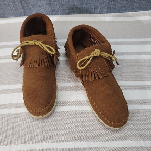 Minnetonka Venice Suede Leather Boho Fringe Bootie Hard SoleBrown Women’s 7 - Picture 2 of 11